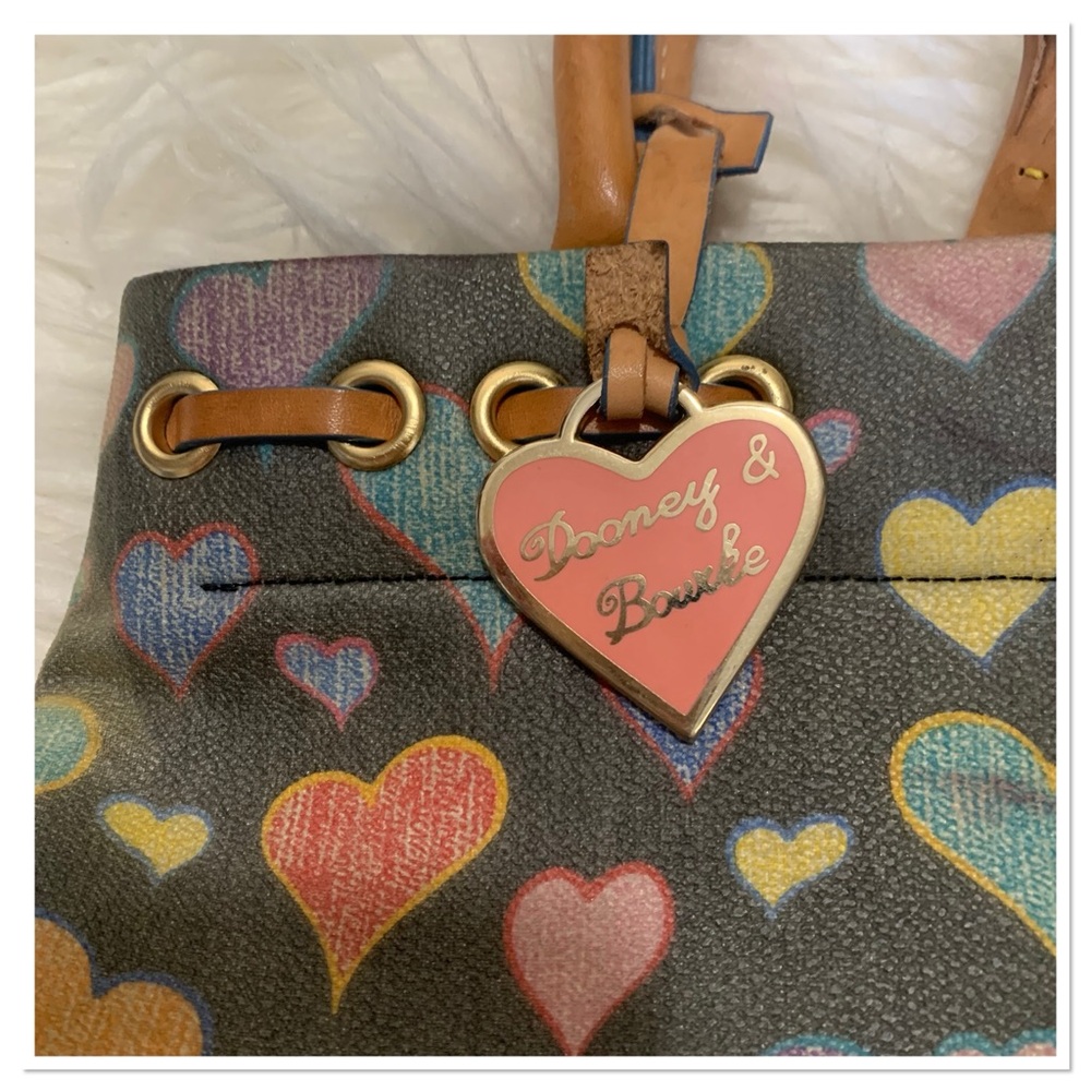 Dooney & Bourke Vintage Y2K Tiny Tassel Scribble Hearts Tote Multicolor - Picture 4 of 12